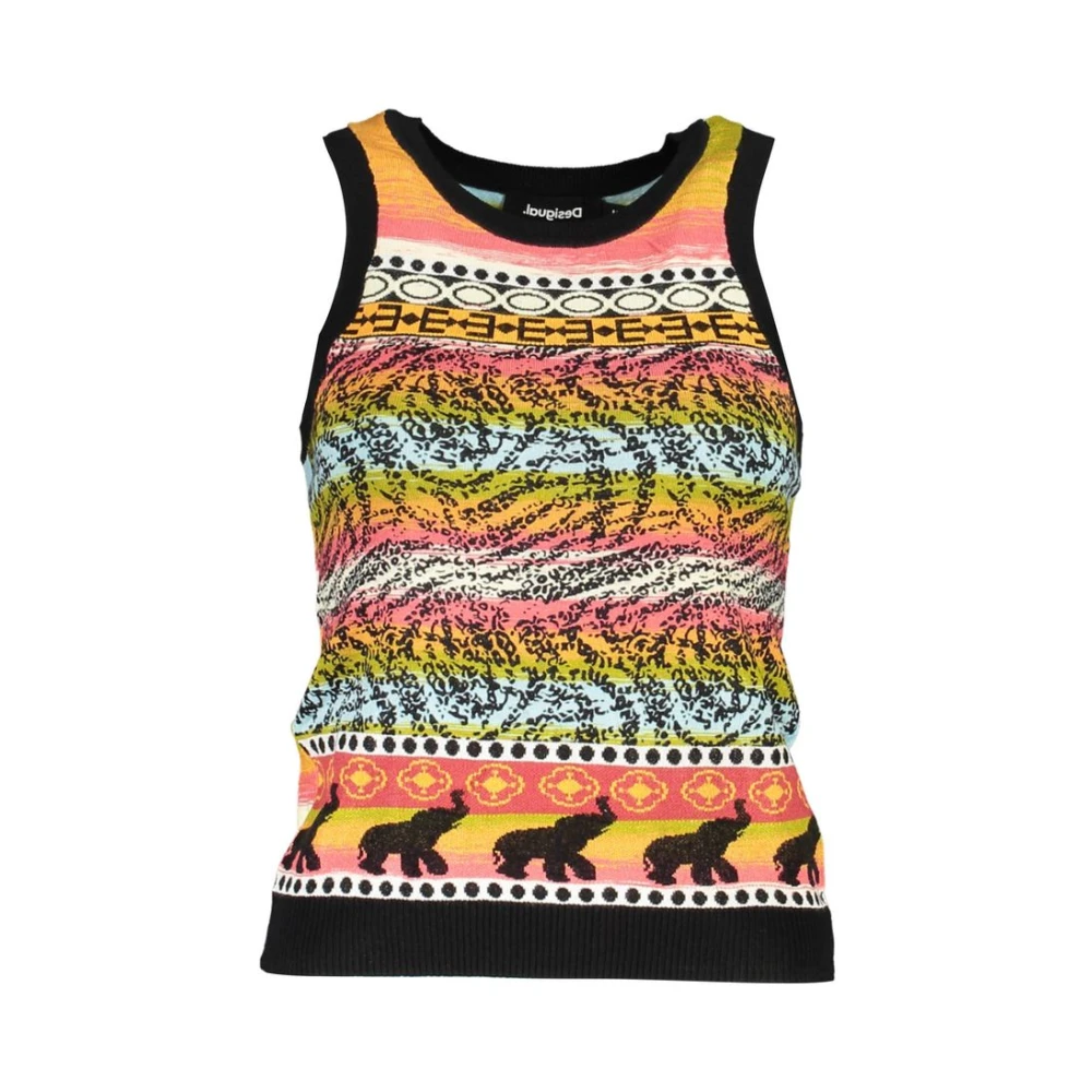 Desigual Women's Multicolor Sleeveless Tops,, Black Viscose Top Statement Tank Large