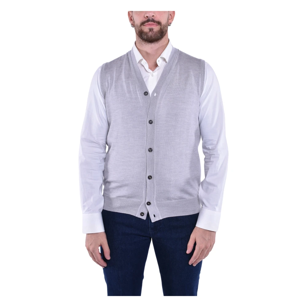 Kangra Men's Gray Sleeveless Wool Cardigan With Buttons - Cardigans - 3XL - Knitwear