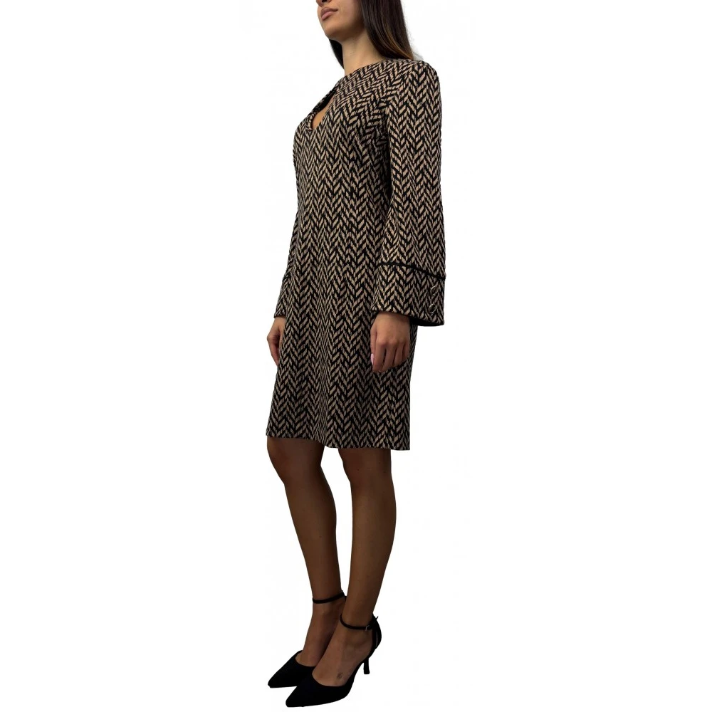 Simona Corsellini Geometrische Jacquard Beige Jurk Beige Dames
