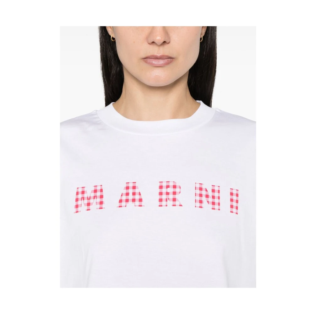 Marni Gingham Check Jersey T-shirt White Dames