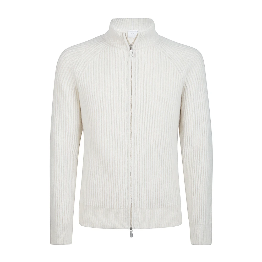 Eleventy Kasjmier Zijde Full Zip Sweater White Heren