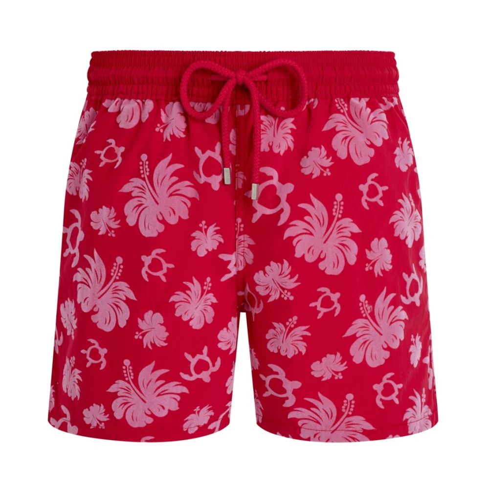 Vilebrequin Flocked Turtle Heart Tahiti Badshorts för män Red, Herr