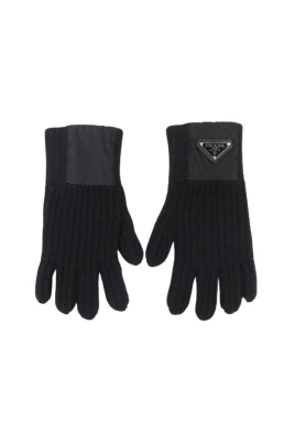 Pre-owned Triangle Rib Knit Läderhandskar