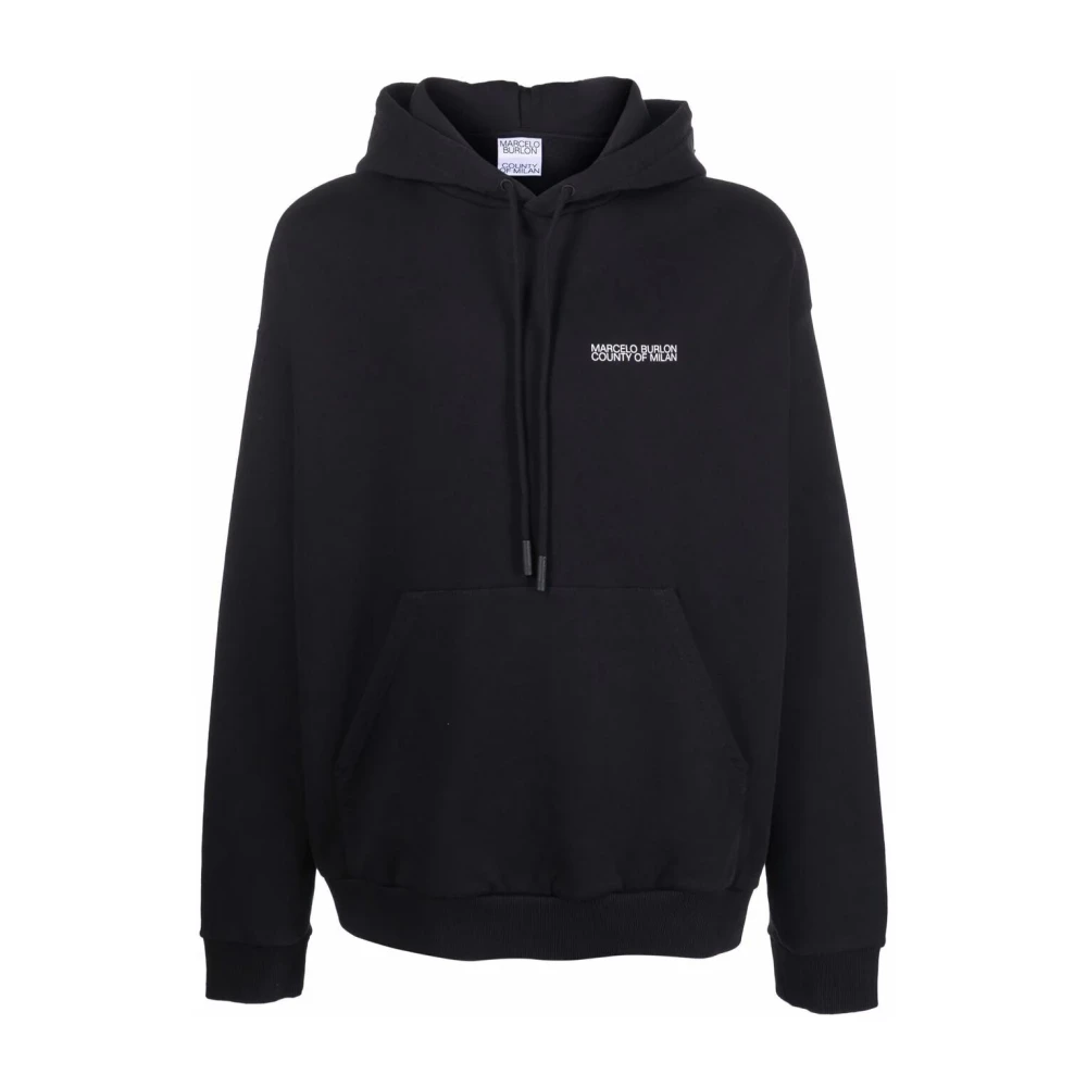Marcelo Burlon Zwart Wit Tempera Cross Over Hoodie Black Heren