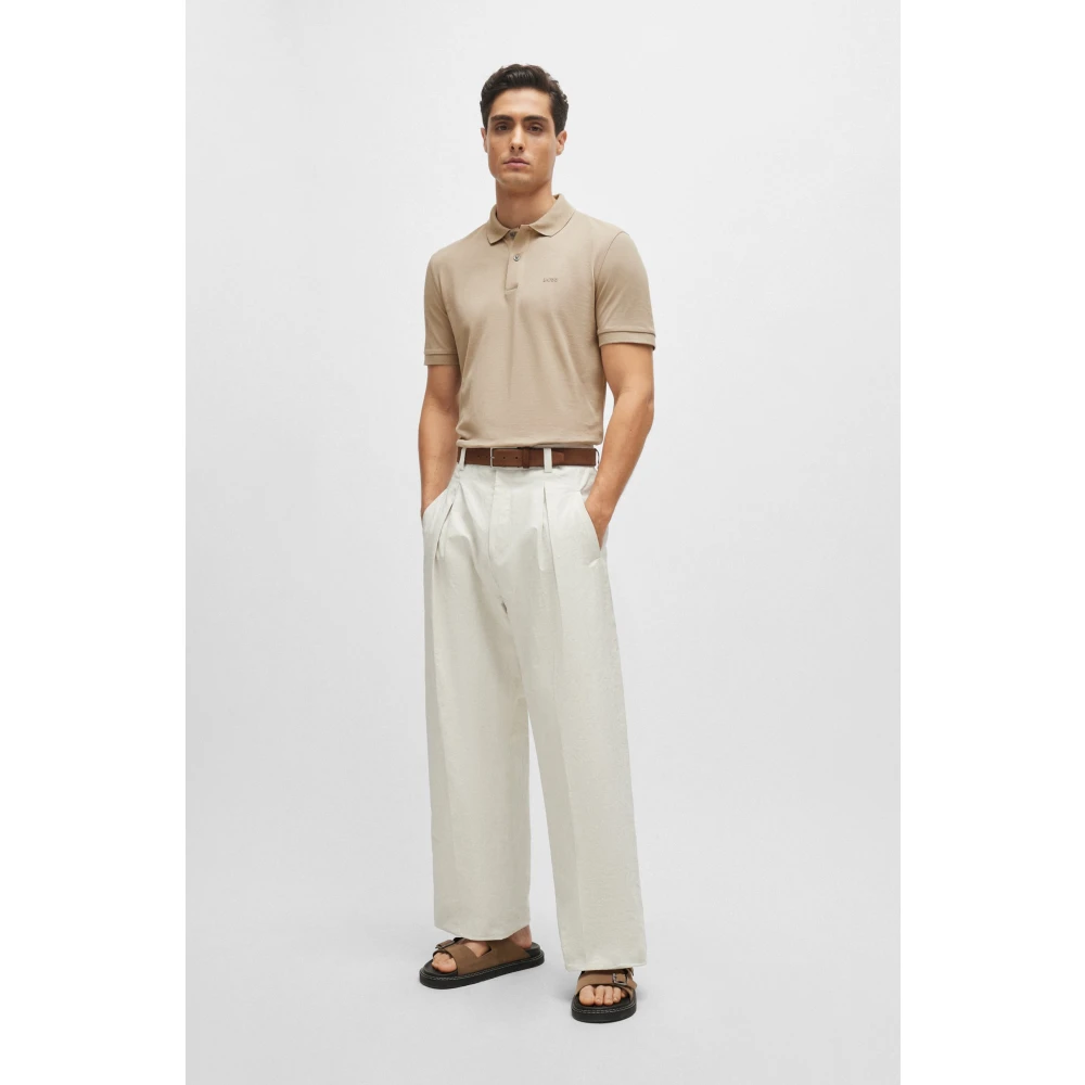 Boss Pique Polo Shirt Beige Heren