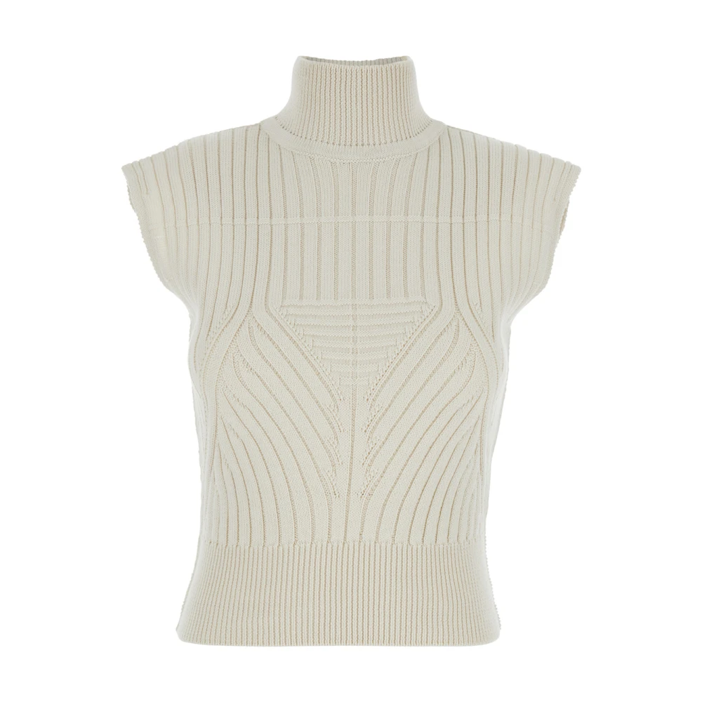 Rick Owens Witte Mouwloze Wollen Top Hoge Hals White Dames