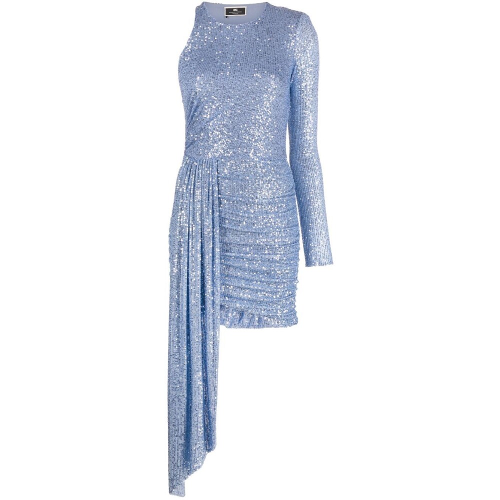 Robe Asymétrique Bleu Pailleté | Elisabetta Franchi | Robes de fête | Miinto