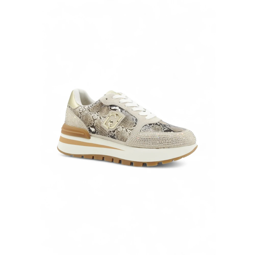 Liu Jo Beige Sneakers Med Ormskinnsmönster Och Strass