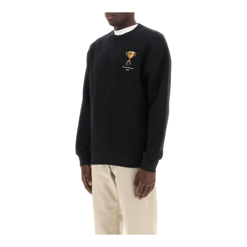 Maison Kitsuné Sweatshirt met trofee borduursel Black Heren