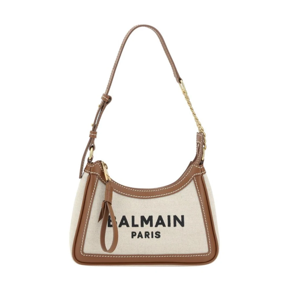 Balmain Geborduurde Monogram Schoudertas met Leer White Dames