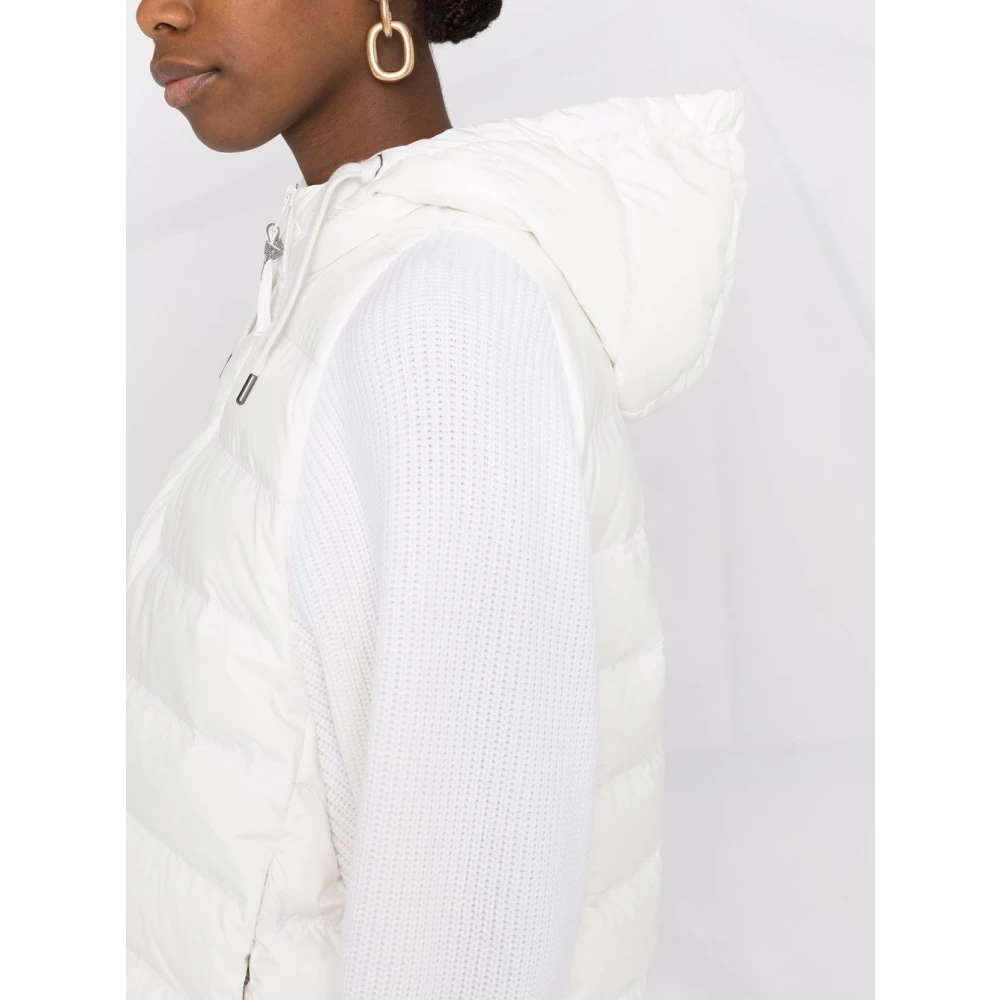 BRUNELLO CUCINELLI Witte Gewatteerde Jas met Trekkoord Capuchon White Dames