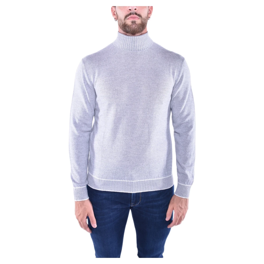 Eleventy Men's Gray Turtlenecks, L, Embroidered Turtleneck Jumper In Wool