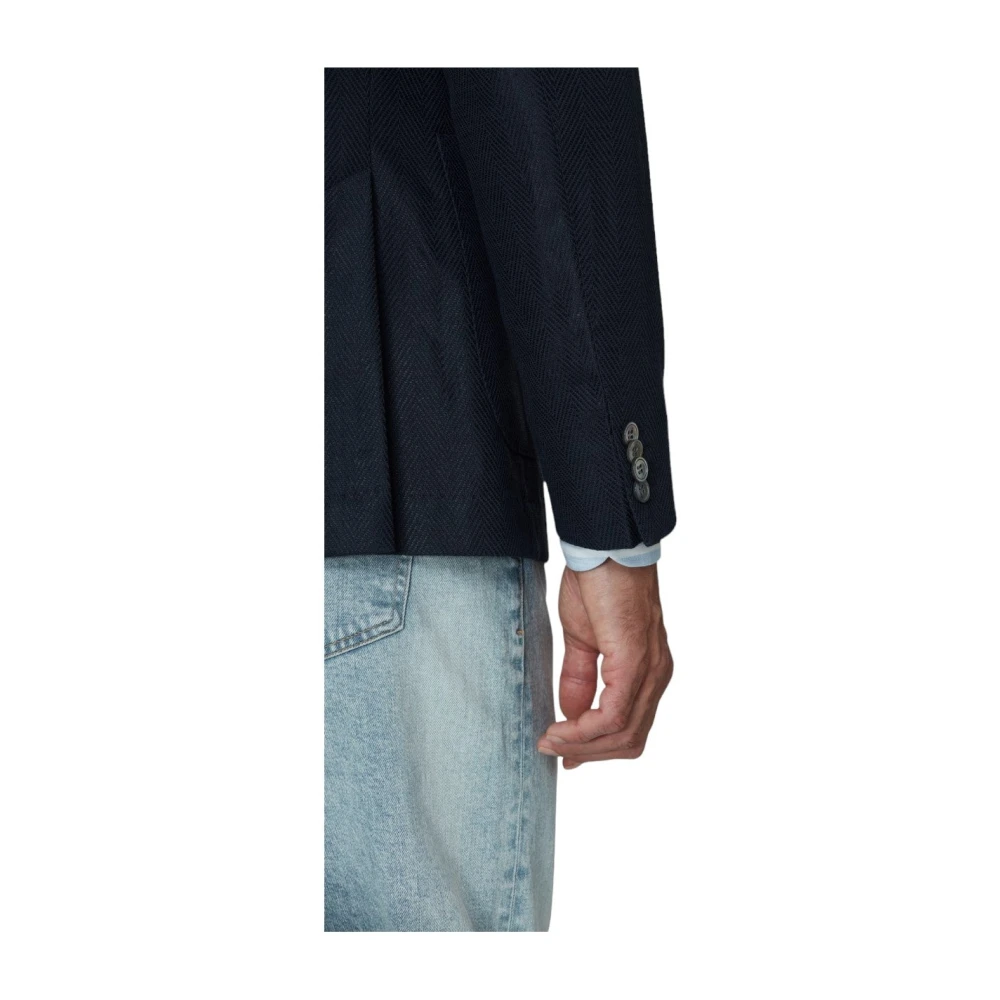 Oscar Jacobson Navy Herringbone Blazer Stijlvol Comfortabel Blue Heren