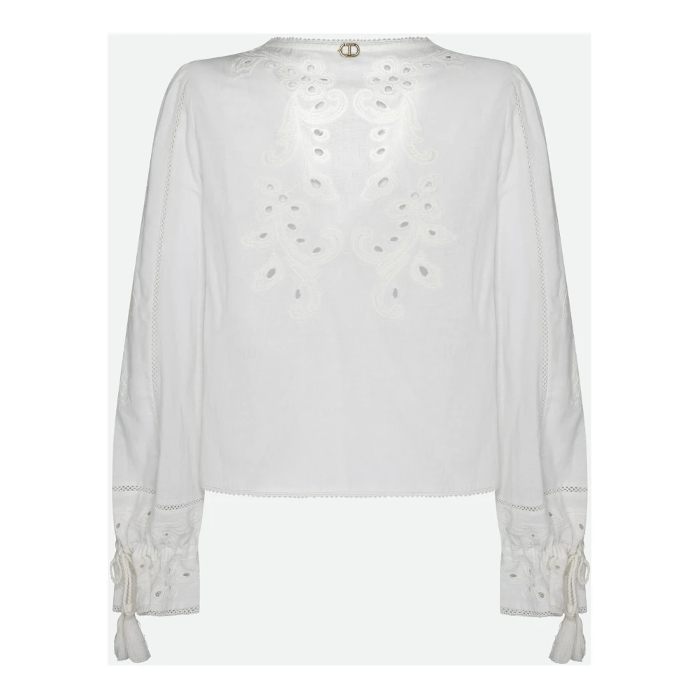 Twinset Witte Katoenen Linnen Shirt met Pintuck Borduurwerk White Dames