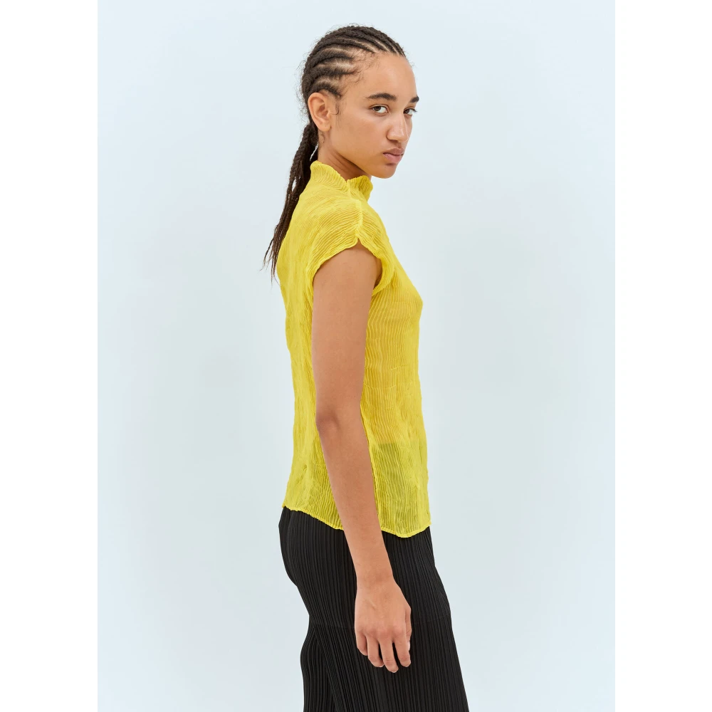 Issey Miyake Geplooide Chiffon Twist Top Yellow Dames