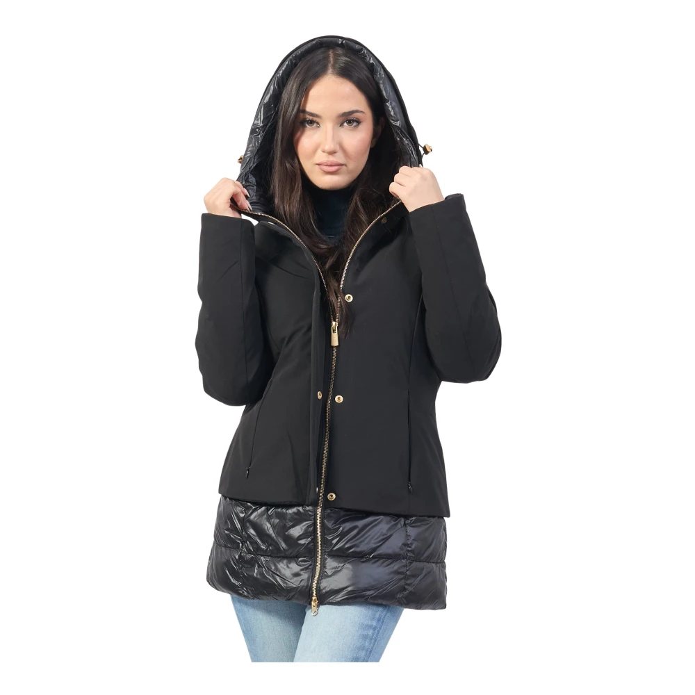 YES ZEE Zwarte Gewatteerde Hoodiejas Black Dames
