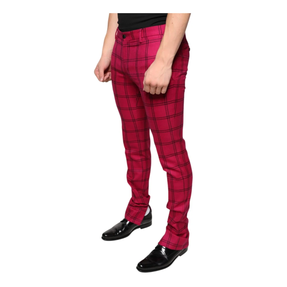 Dolce & Gabbana Roze geruite wollen skinny broek Pink Heren