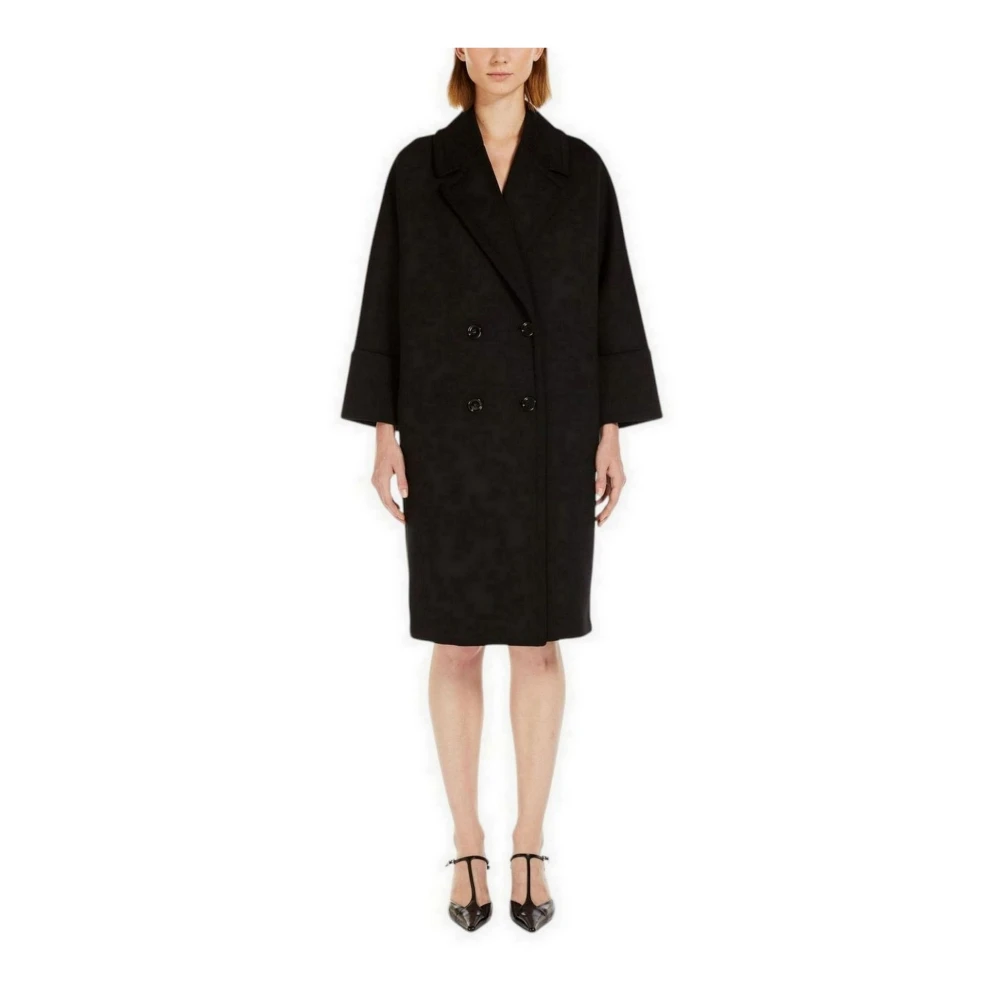 Max Mara Studio Zwarte dubbelrijige midi-jas Black Dames