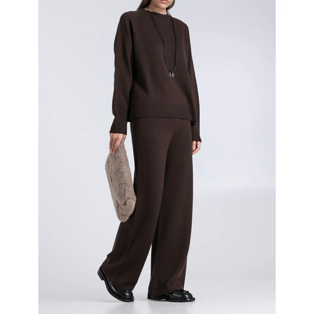 Max Mara Donkerbruine wollen gebreide broek Brown Dames