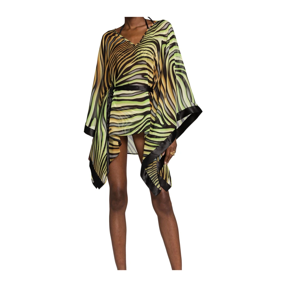 Roberto Cavalli Zebra-Print Kaftan Jurk met V-hals Multicolor Dames