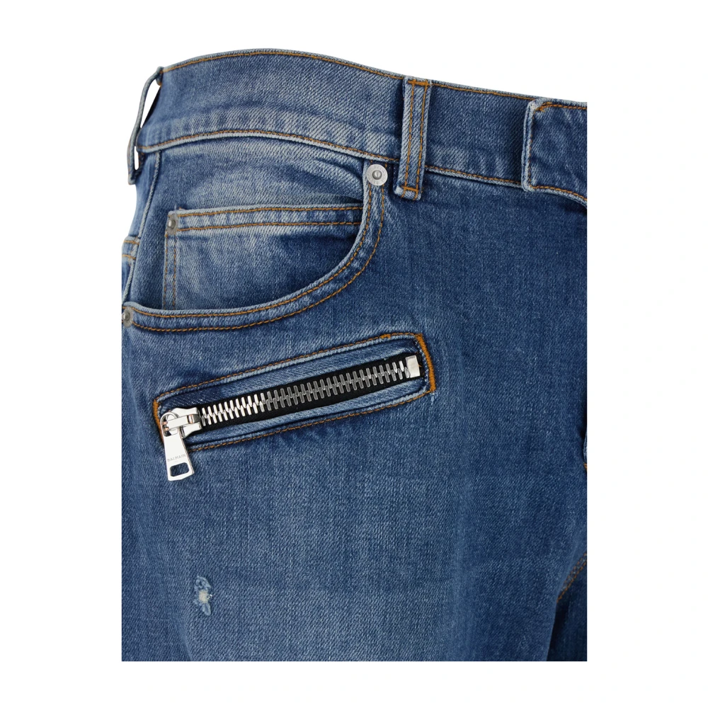 Balmain Vintage Blue Biker Denim Broek Blue Heren