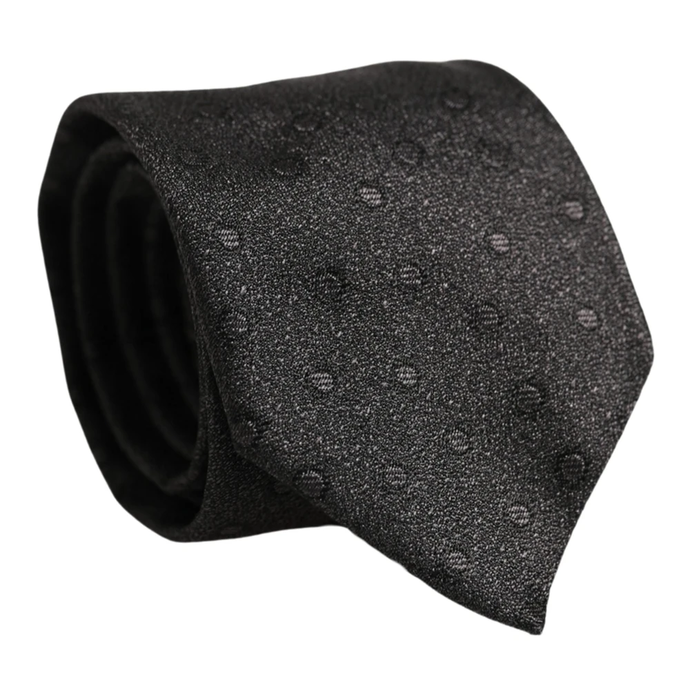 Dolce & Gabbana Men Black Polka Dot Silk Adjustable Tied Necktie Tie - Image 2