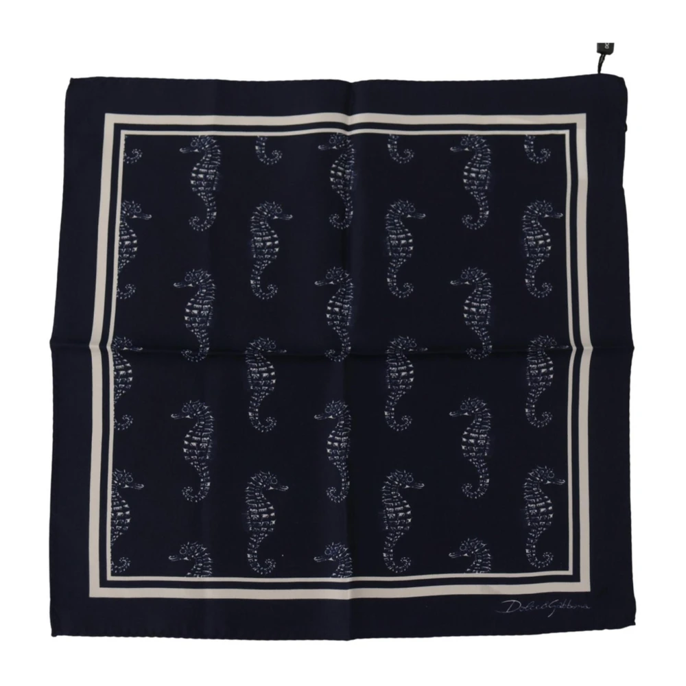 Dolce & Gabbana Men's Multicolor Handkerchiefs, One Size, Blue Seahorse Print Silk Scarf