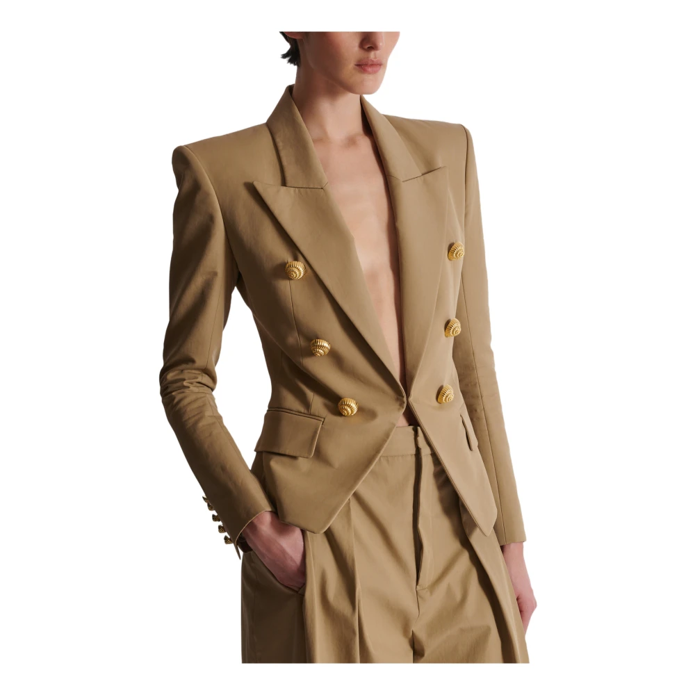 Balmain 6-knoops katoenen jas Beige Dames