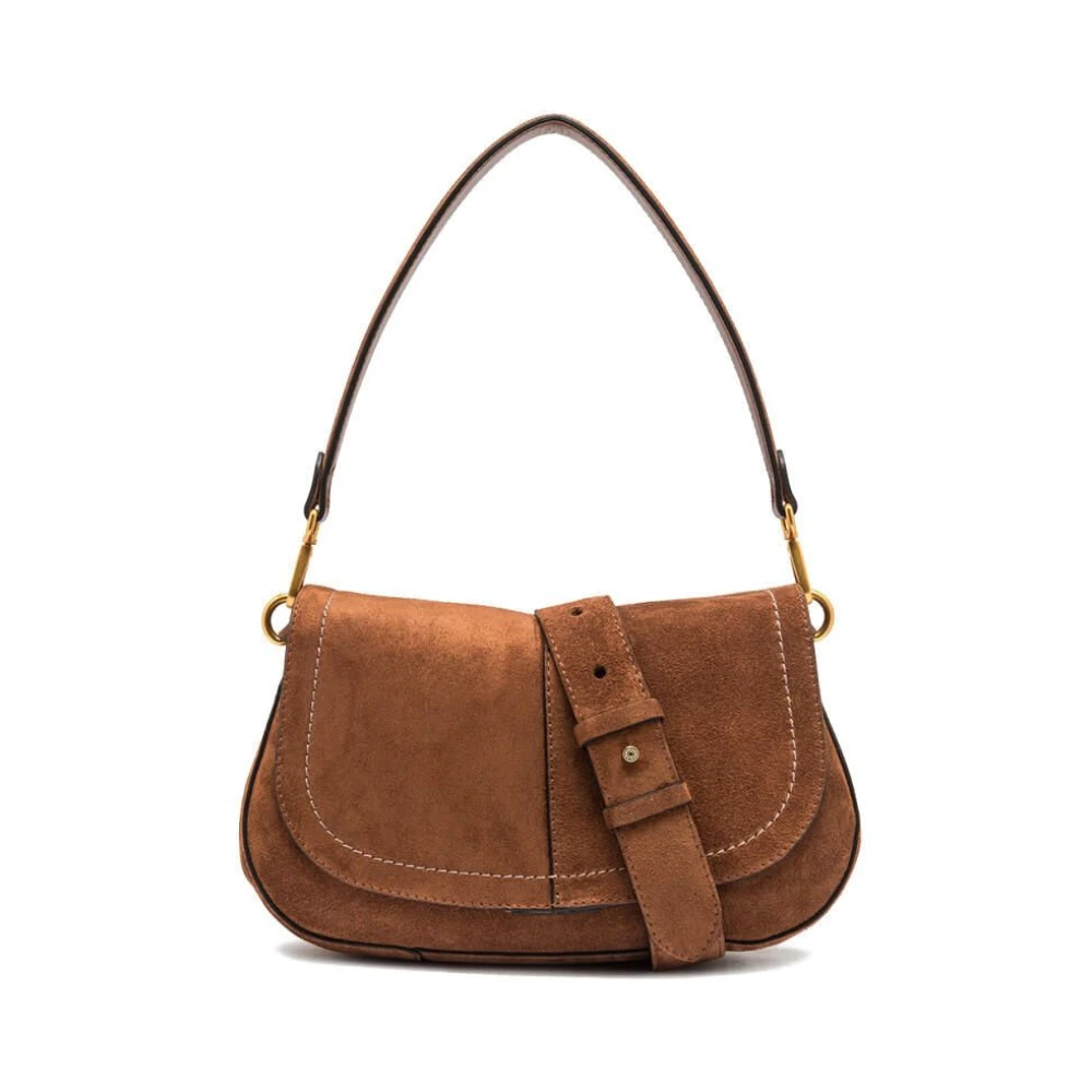 Gianni Chiarini Donna Marrone Borsa A Spalla Modello Helena Round In Pelle Scamosciata Cognac - Immagine 3