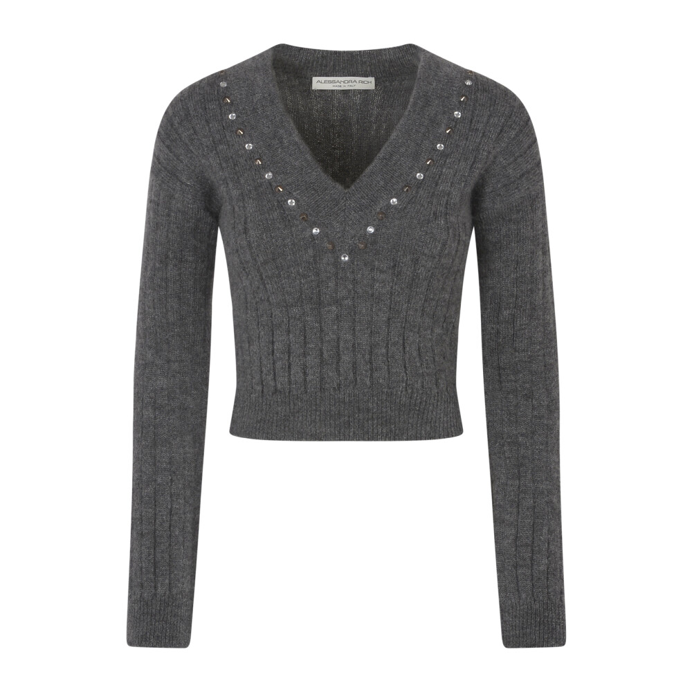 Alessandra Rich Sweaters Grey Alessandra Rich V neck Knitwear