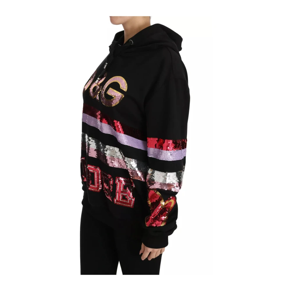 Dolce & Gabbana Zwarte Paillet Hoodie D&G Amore Black Dames