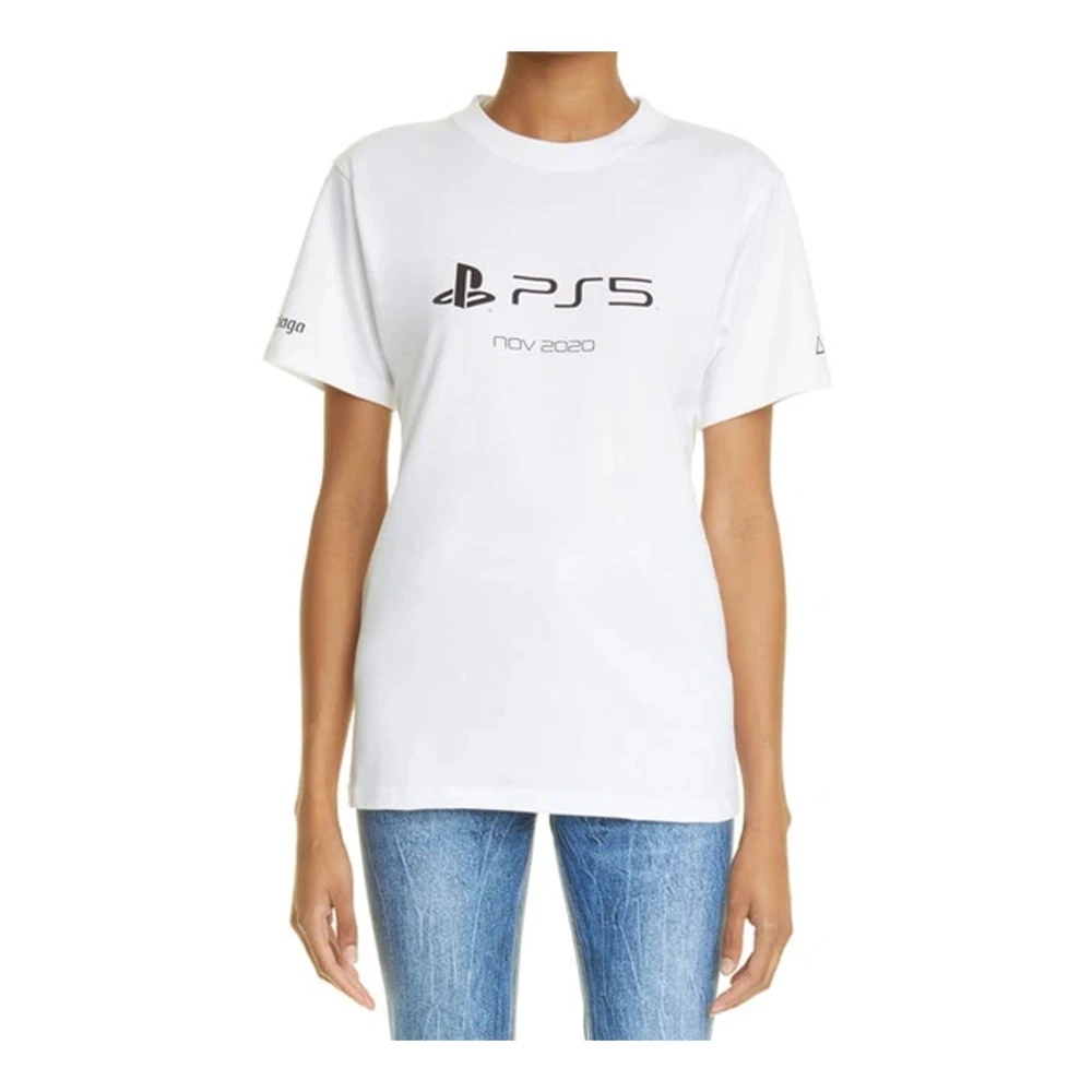 Balenciaga Wit Katoenen T-Shirt met Print White Dames