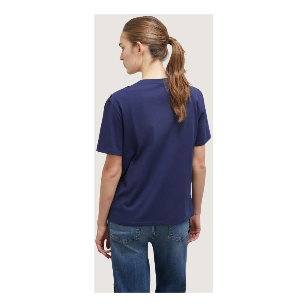 Motivi Geborduurd katoenen T-shirt Blue Dames