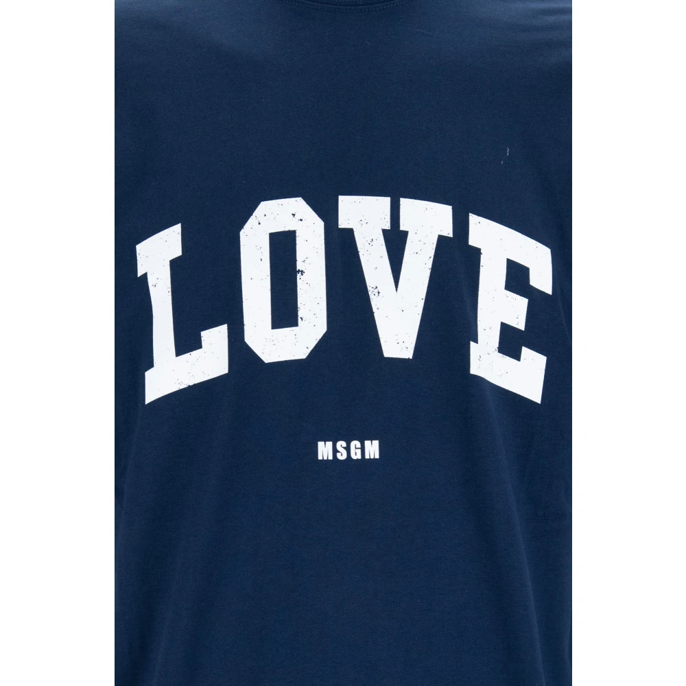 Msgm Heren Love Print Katoenen T-Shirt Blue Heren