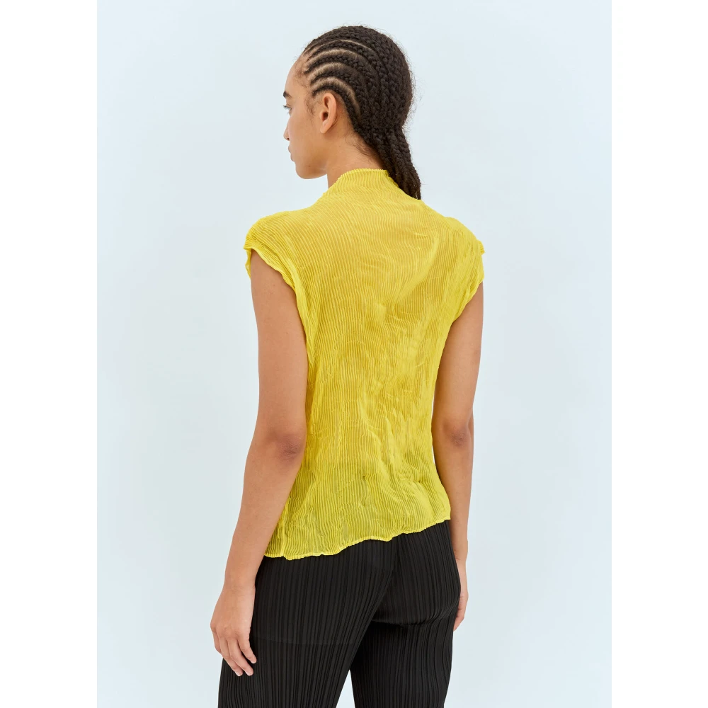 Issey Miyake Geplooide Chiffon Twist Top Yellow Dames