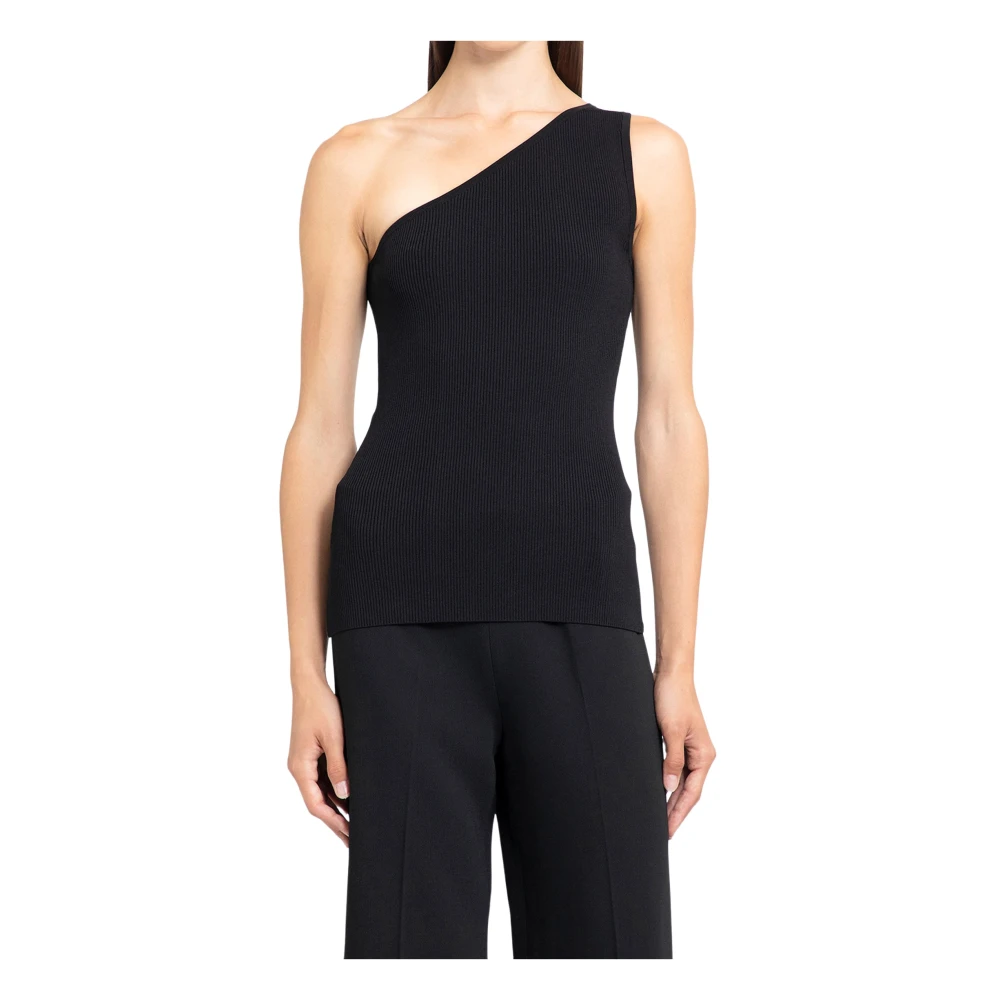 TotêMe Zwarte Geribbelde One-Shoulder Top Black Dames