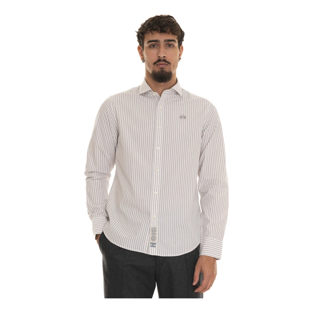 LA MARTINA Gestreept shirt met lange mouwen en Franse hals Beige Heren