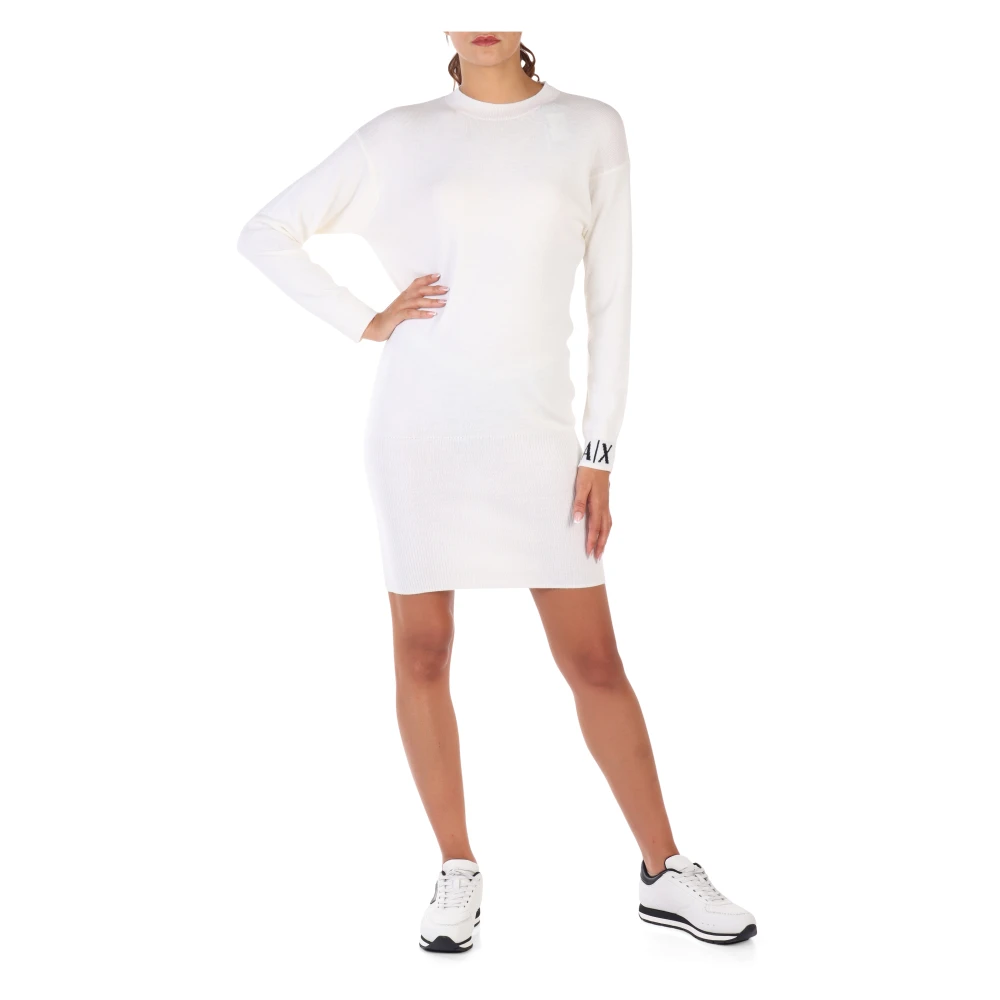 Armani Exchange Gebreide wollen jurk White Dames