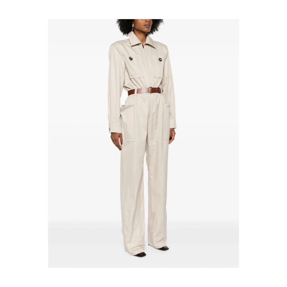 Saint Laurent Beige Clair Twill Jumpsuit met Riem Beige Dames
