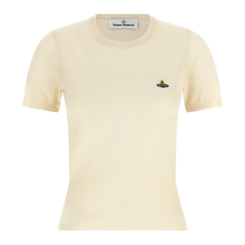 Vivienne Westwood Women's Beige Bea Cotton Crew Neck Top - Round-Neck Knitwear - S - Knitwear