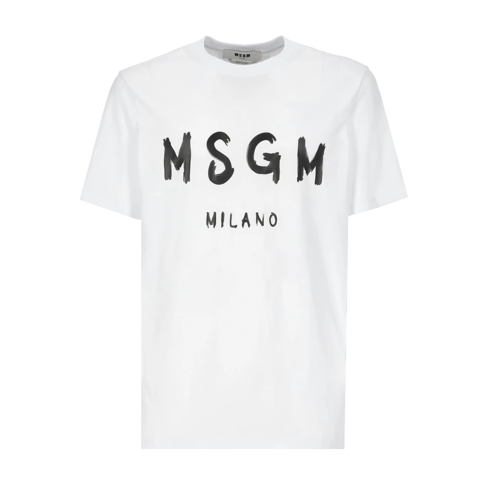 Msgm Wit Katoenen T-shirt met Logo White Heren