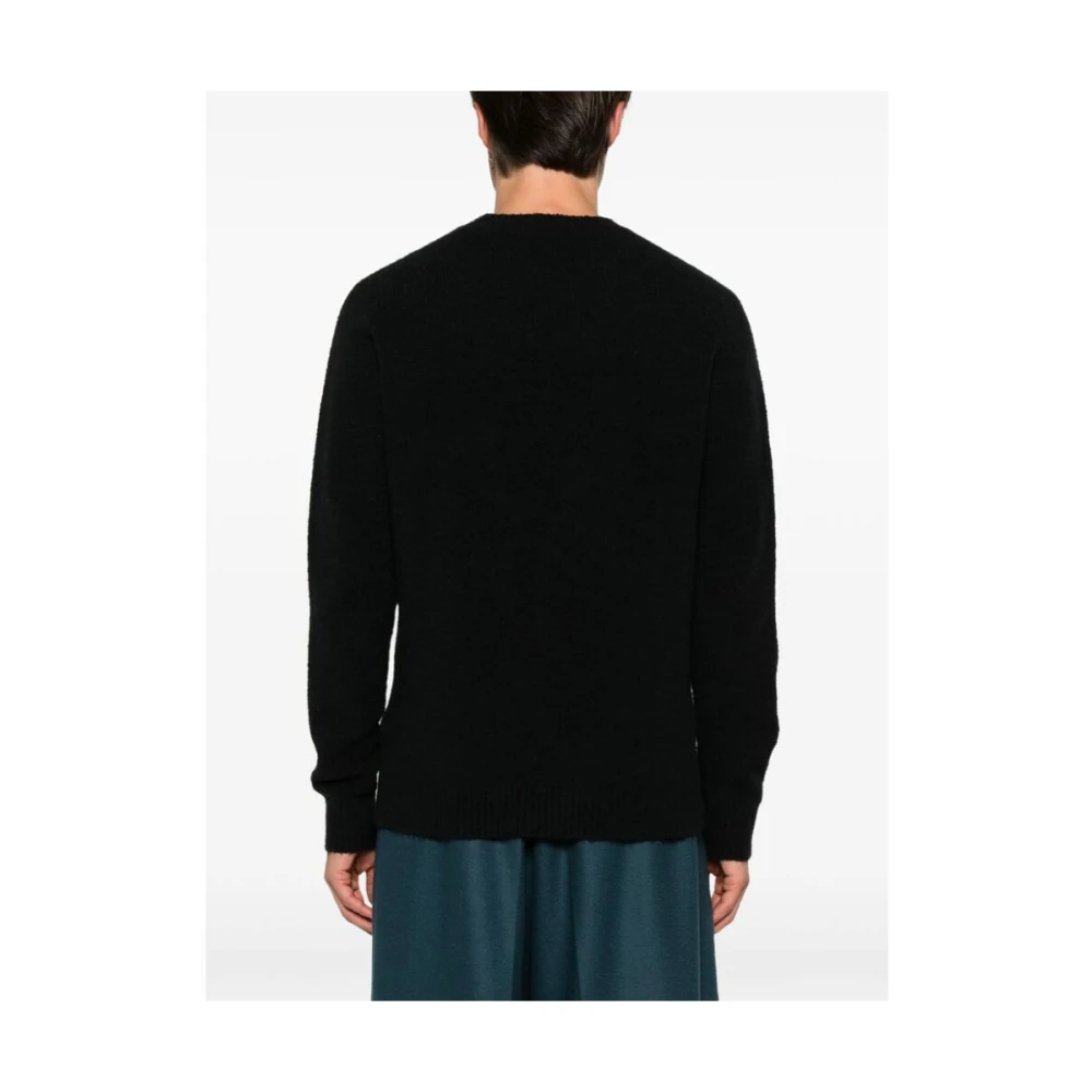 Roberto Collina Zwarte Ribgebreide Crew Neck Sweater Black Heren