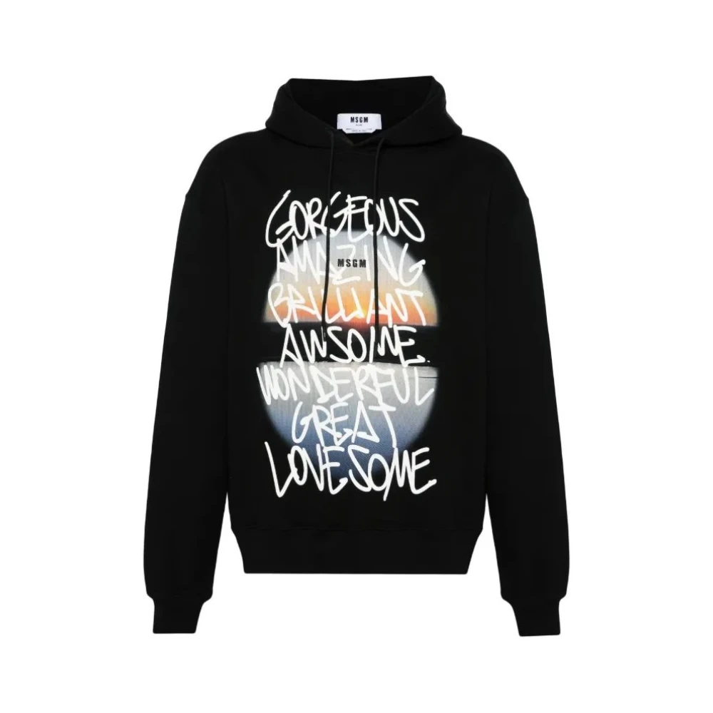 Msgm Men's Black Hoodies Cotton Sweatshirts