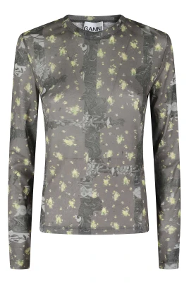 Tryckt Marl Mesh Långärmad Topp