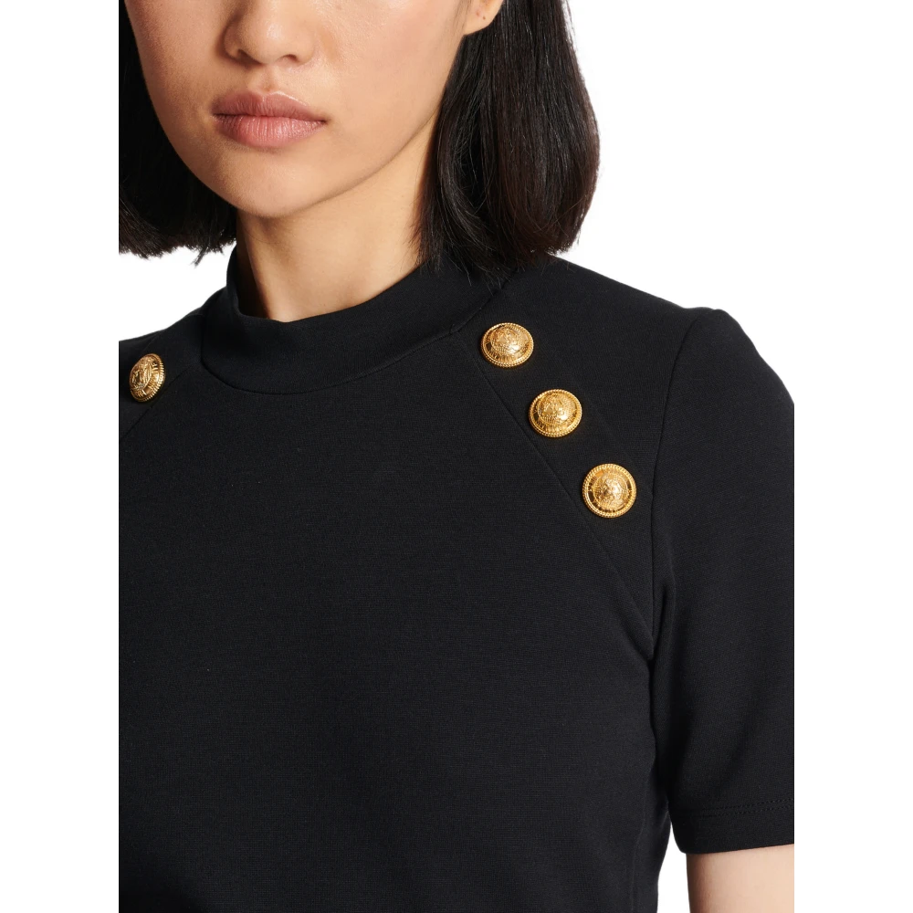 Balmain T-shirt met 6 knopen Black Dames