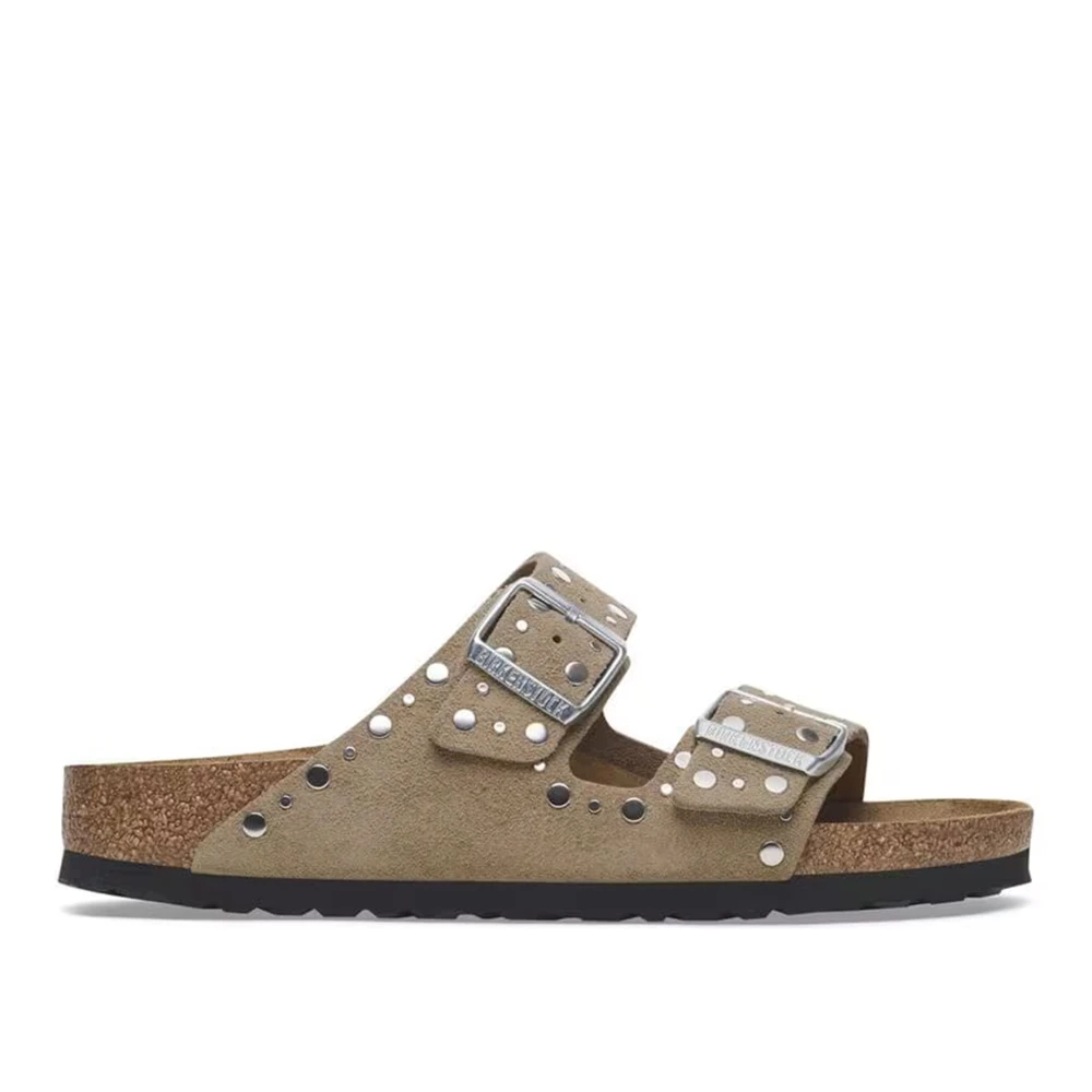 Birkenstock Taupe Arizona Spännen-Sliders Beige, Dam