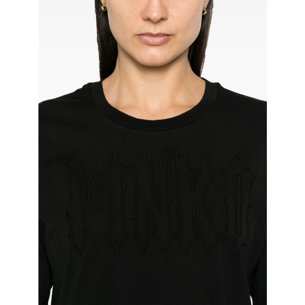 pinko Zwart Katoenen Jersey Logo T-shirt Black Dames