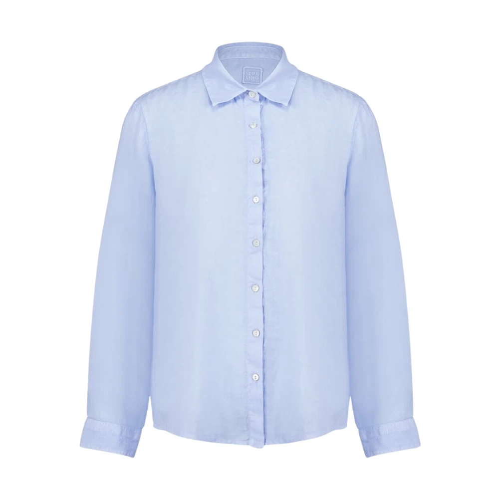 120% Lino Blue Linen Long Sleeve Shirt - Female - Shirts - L - Blouses & Shirts