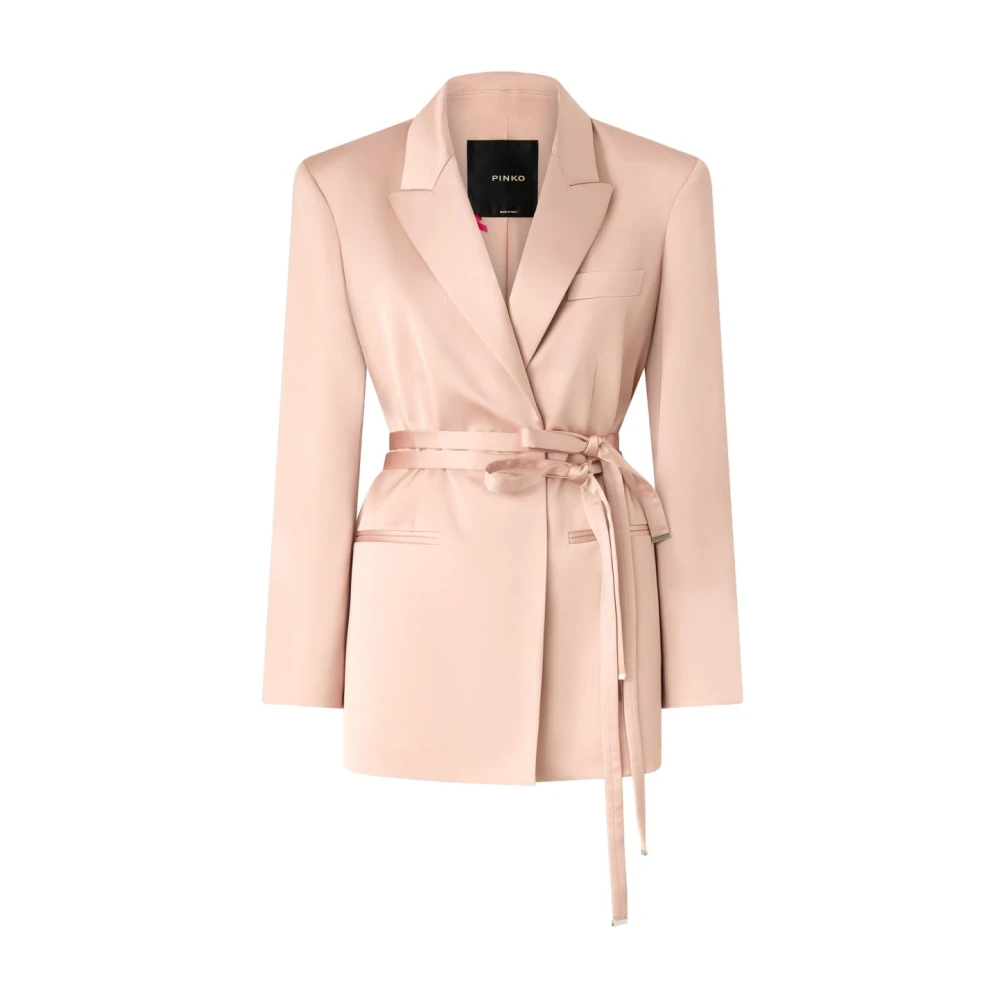 Pinko Vrouw Roze Jassen Dames, M, Satijn, Satijnen Jas Met Riem