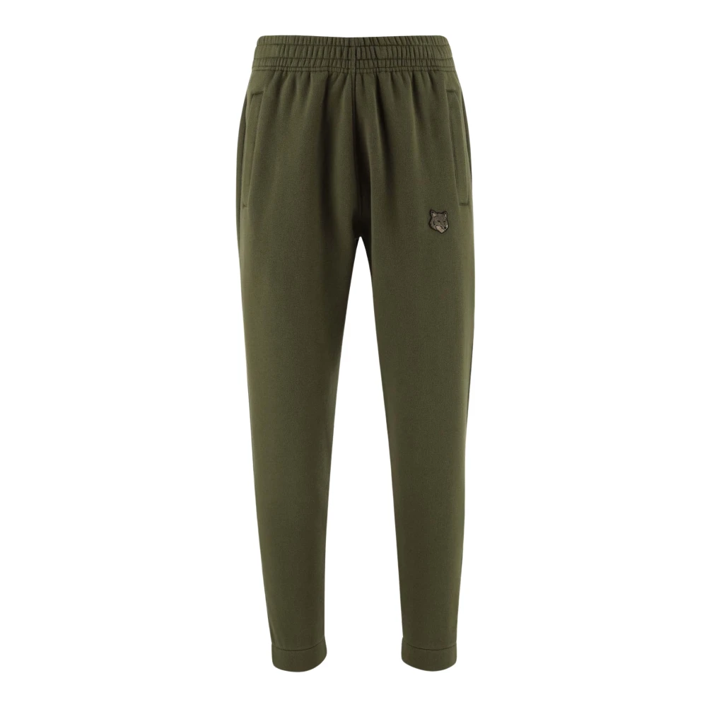 Maison Kitsuné Katoenen Joggers met Fox Patch Green Heren